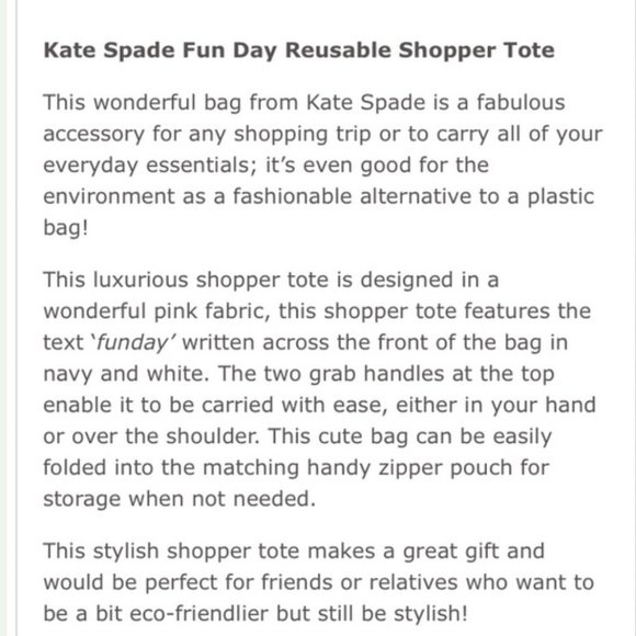 Kate Spade Fun Day pink Reusable Shopper Tote bag nwt - Picture 7 of 7